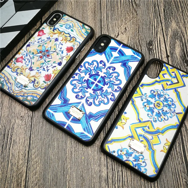 

Italy Luxury metal logo case for iphone X XS MAX XR 8 7 6 6S plus hard plastic phone cover leather abstract Art coque funda capa