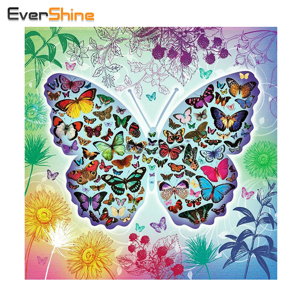

EverShine Diamond painting Cross Stitch Butterfly Picture 5D Full Square Crystal Diamond Embroidery Home Decor Mosaic Pastes