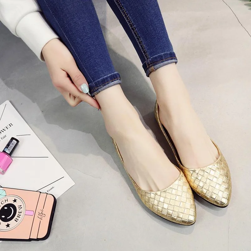 Gold-Retro-Woven-Leather-like-Casual-SLIP-ON-Pointed-Toe-Womens-Ballerina-Flats (5)