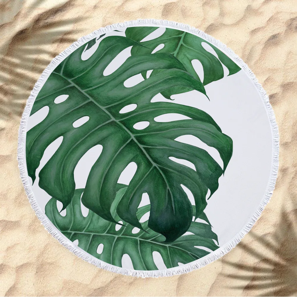 

Tropical Leaf Round Beach Towel Cover Tapestry Microfiber Beach Towel Sport Yoga Mat Blanket Swimming Bath Towels toalla playa