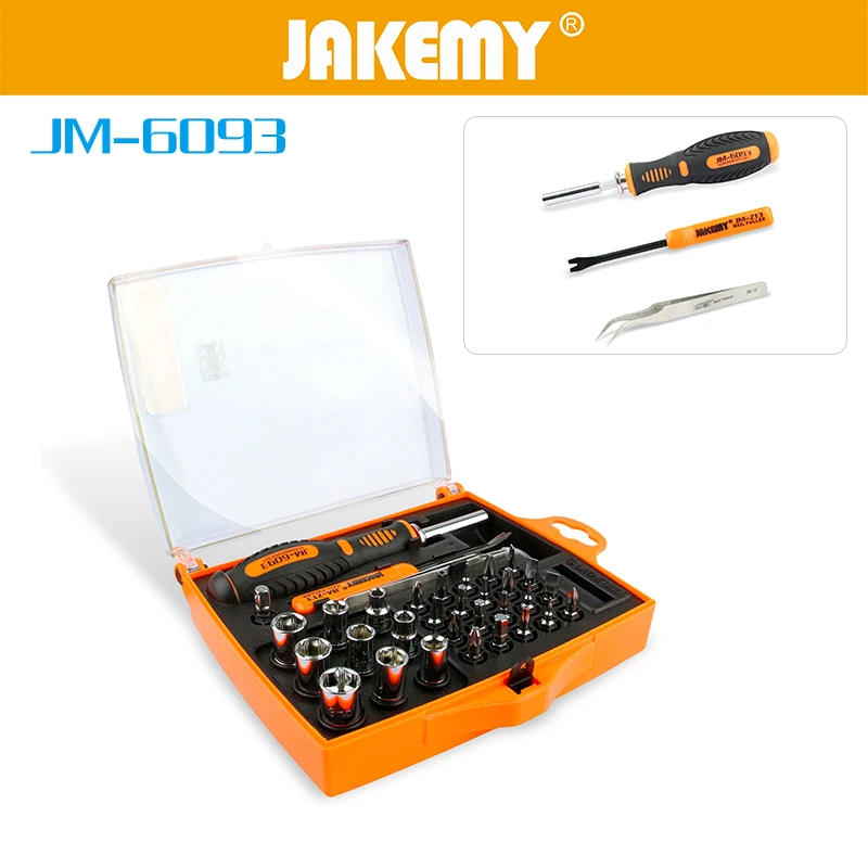 

JAKEMY 34 In 1 Chrome Vanadium Steel Combination Tool Kit Screwdriver Socket Set Tweezers Extension Rod Household Tools Set