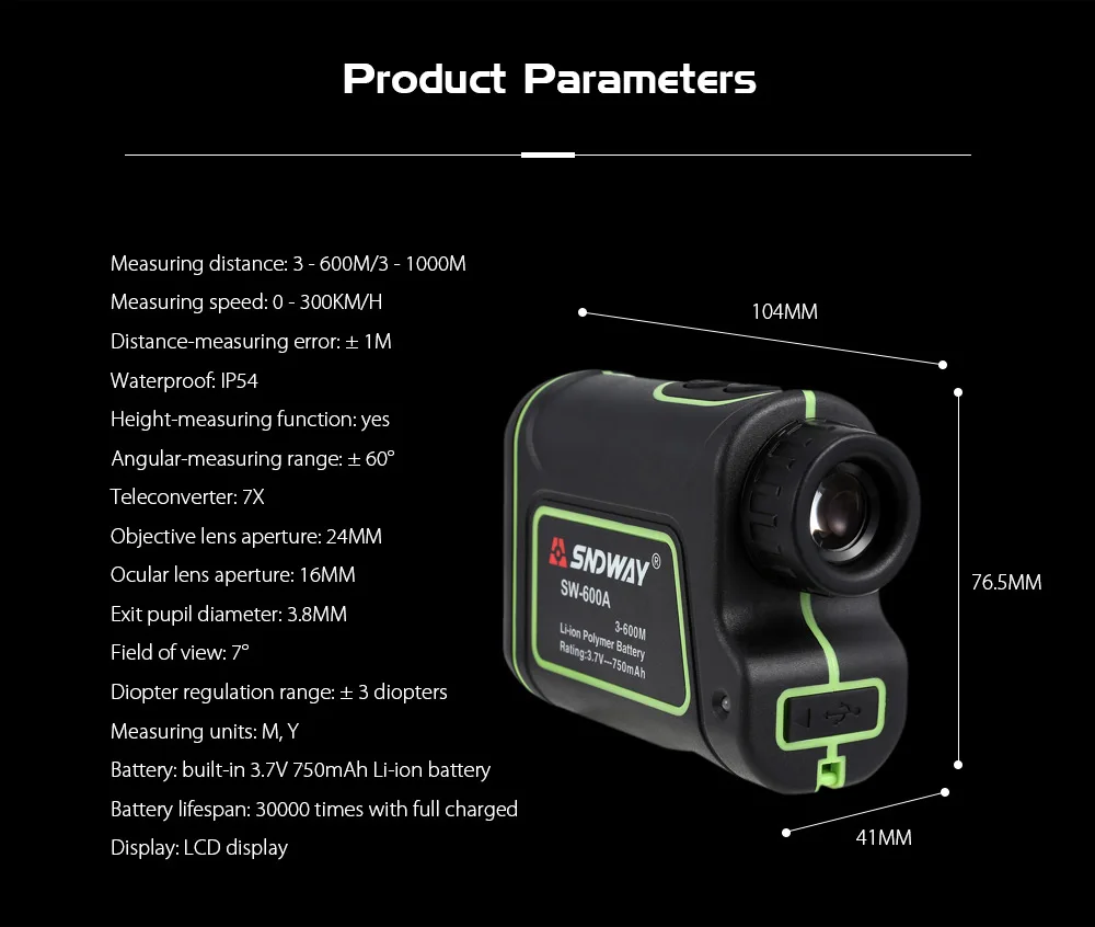 SNDWAY SW-600A Лазерные дальномеры телескоп Расстояние ручной монокулярный Измеритель дальномер 3-600 м инструмент для измерения
