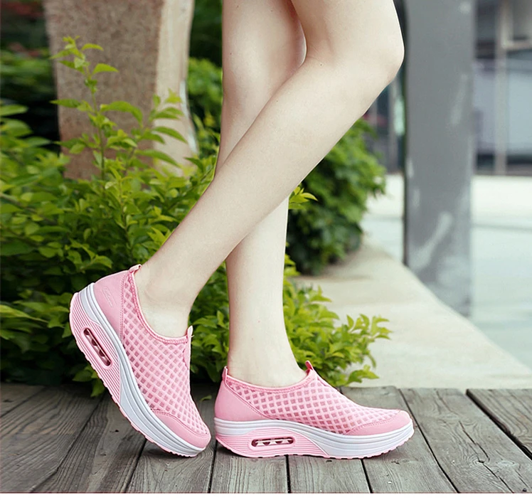 SWYIVY/дышащая Летняя Сетка; женские кроссовки на толстой подошве; повседневная обувь без шнуровки; EU35-42plus Размер
