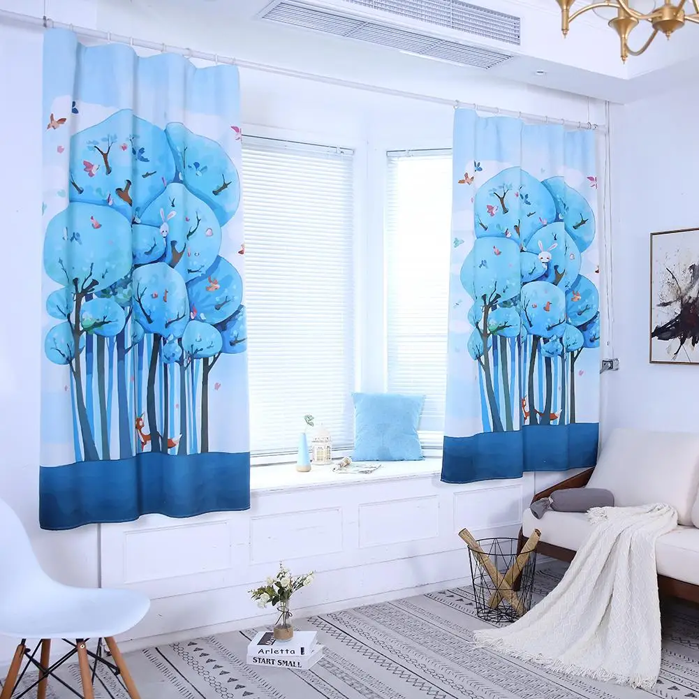 

Living Room Tulle High Shading Cartoon Tree Fox Window Blackout Curtains Panel Kids Bedroom Tulle Nursery Decor