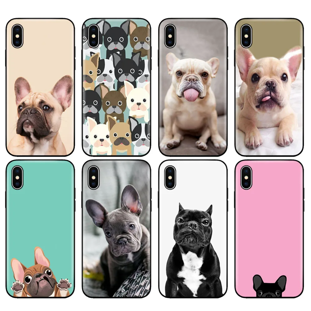

Black tpu case for iphone 5 5s SE 2020 6 6s 7 8 plus x 10 case silicone cover for iphone XR XS 11 pro Max French Bulldog Puppy
