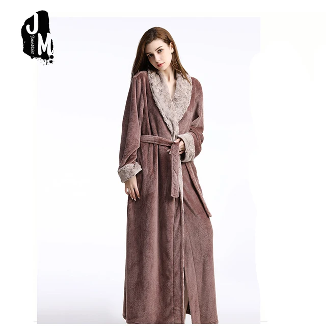 Woman Long Robe Winter Thick Warm Robes Coral Fleece Sleepwear BathRobe