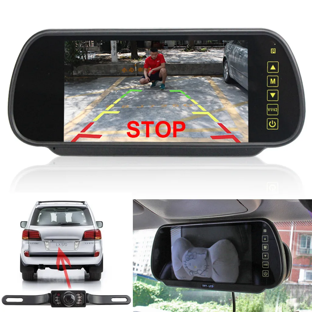 

7in LCD Mirror Monitor+Wireless Car Reverse Rear View Backup Camera Night Vision for Cars Night Vision G-Sensor Dash Cam