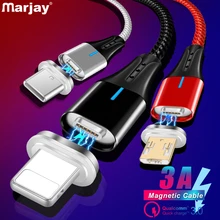 Магнитный кабель Marjay 3A для быстрой зарядки и передачи данных, кабель Micro usb type-C для iPhone, samsung, Xiaomi, huawei, Магнитный зарядный кабель