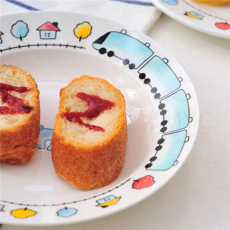 Cartoon Train Pattern Baby Ceramic Dining Dish (2)