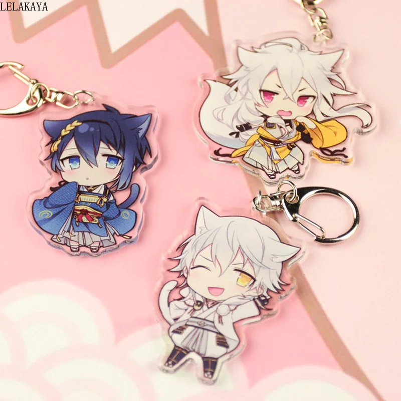 

Mini Acrylic Touken Ranbu Online Anime Action Figure Printed Acrylic Cartoon Keychain Bag Xmas Pendants Mikazuki Munechika Doll