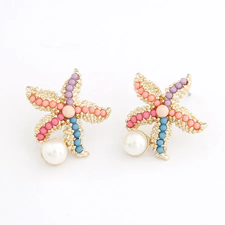 

2017 New Fashion Starfish Pendientes Jewelry Imitation Pearl Stud Earrings For Women Brinco Boucle d'oreille Femme Bijoux