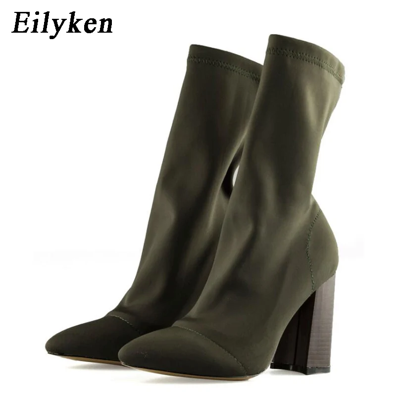 Skup Eilyken moda elastyczne skarpety botki masywne szpilki na wysokim obcasie Stretch kobiety jesień Sexy botki Pointed Toe kobiety pompy buty