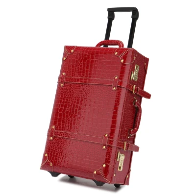 Letrend, винтажный чемодан на колесиках, багаж на колесиках, набор, Ретро стиль, кожа, для каюты, тележка, Спиннер, для переноски, дорожная сумка, для женщин, пароль, багажник - Цвет: 24 inch wine red