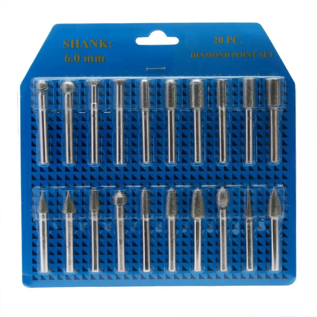 20 Pcs Diamond Coated Rotary Die Grinder Points Grinding Burrs Grit 120