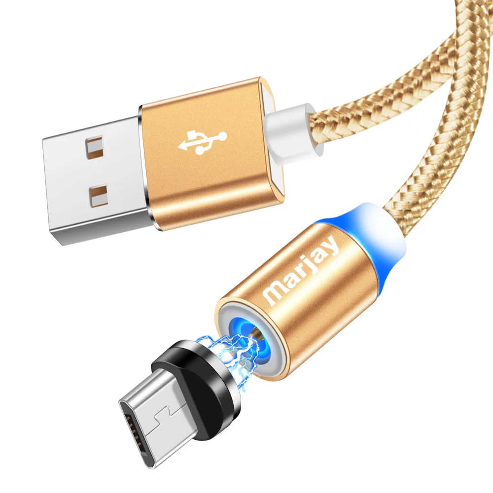 Магнитный Micro USB кабель Marjay для быстрой зарядки 1 м 2 м светодиодный Магнитный зарядный кабель для Xiaomi 4X huawei P8 Lite samsung S7