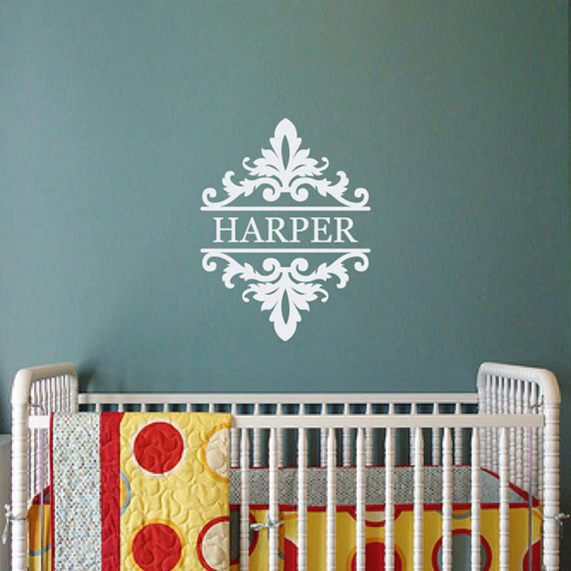 Hot Shabby Chic Damask Custom Monogram Name Wall Decal Bedroom Shabby Chic Damask Custom Monogram Name Wall Decal Bedroom Or Baby Nursery Vinyl Lettering Sticker Free Shipping 54x40cm