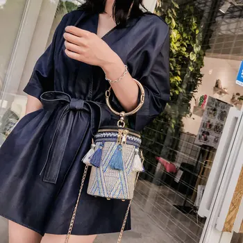 

Tonny Kizz bucket luxury handbags women shoulder bags designer tassel crossbody bags straw Bohemian tote bags beach chain strap