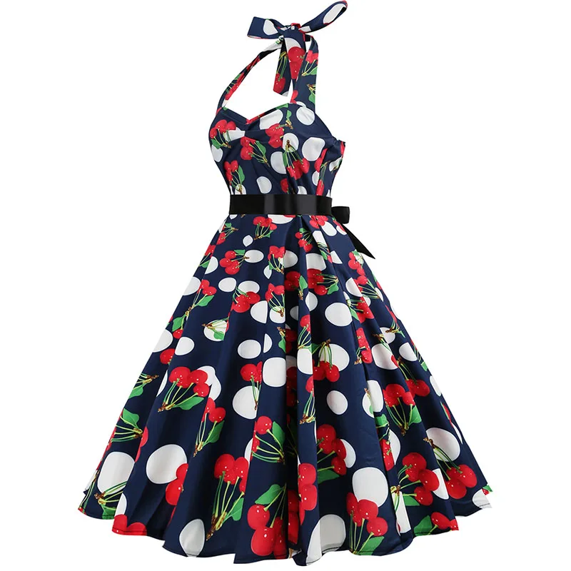 Sexy Retro Red Polka Dot Dress Audrey Hepburn Vintage Halter Dress 50s 60s Gothic Pin Up Rockabilly Dress Plus Size Robe