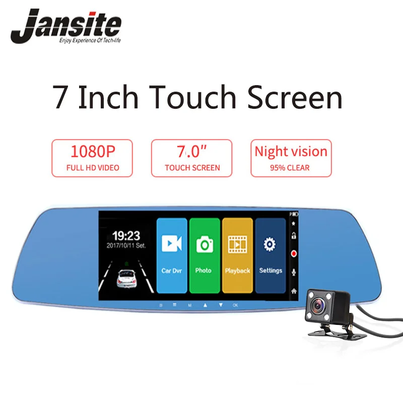 

Jansite 7 Inch Touch Screen Car DVR Dual Lens Car Camera Rearview Mirror Video Recorder Dash Cam Auto Camera Portable Recorder