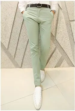 Новые мужские брюки весна/осень мужские облегающие повседневные брюки модные прямые платья узкие Брюки Гладкие Брюки T4 - Цвет: Зеленый