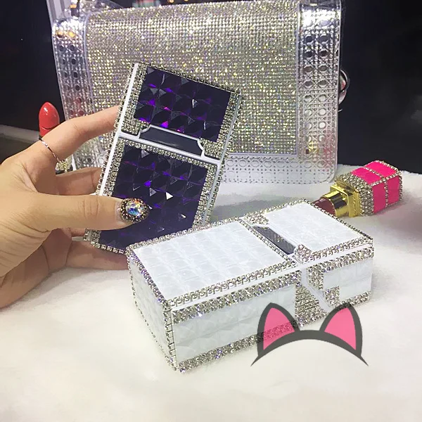 

USB Charging Lighter Crystal Diamond Magnetic Cigarette Case Ms 20 Packs Cigarettes Windproof Metal Multifunction Set Lover Gift