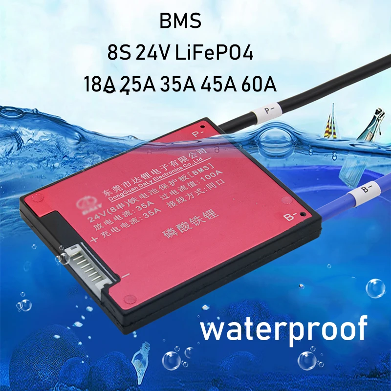 

8S 24V LiFePO4 Lithium Battery Protection Board BMS with balance Waterproof 18650 lipo Li-ion Iron Phosphate 16A 25A 35A 45A 60A