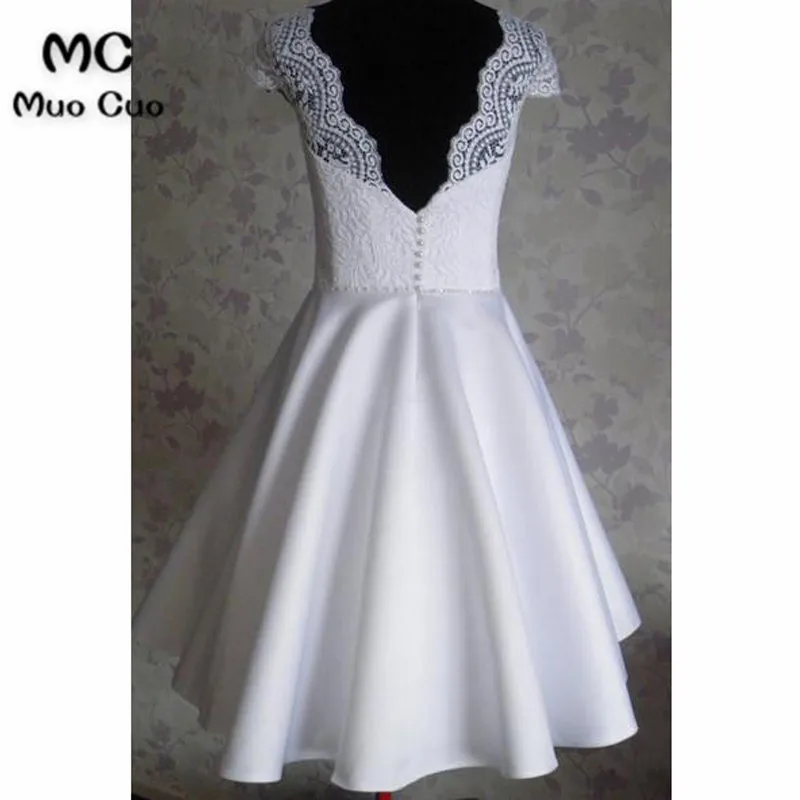 Bateau Knee-Length Cap Sleeves Open Back White Homecoming Dress6