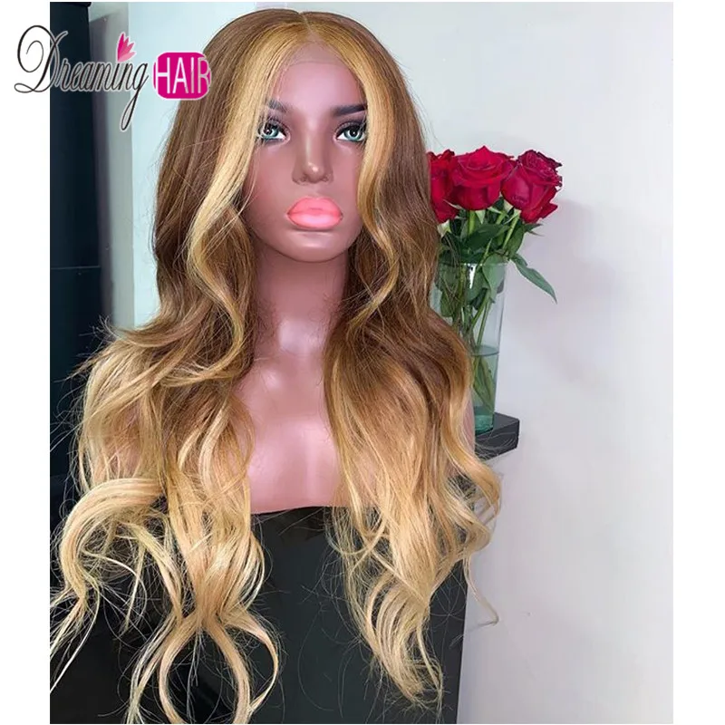 Ombre Highlights Color 13x6 Deep Part Lace Front Human Hair Wigs Brazilian Body Loose Wave Wigs With Baby Hair For Black Woman