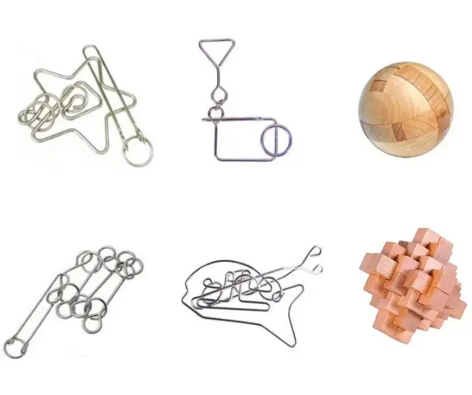 Classic IQ Metal Wire Puzzle Wooden Burr Puzzles Mind Brain Teasers Game Toys for Adults Children