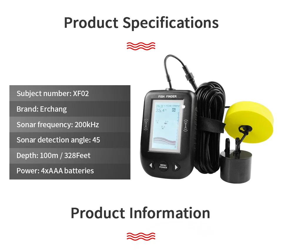 Erchang XF02, горячая Распродажа, сигнализация, 100 м, портативный сонар, lcd, рыболокаторы, рыболовная приманка, эхолот, рыболовный искатель для обычной рыбалки