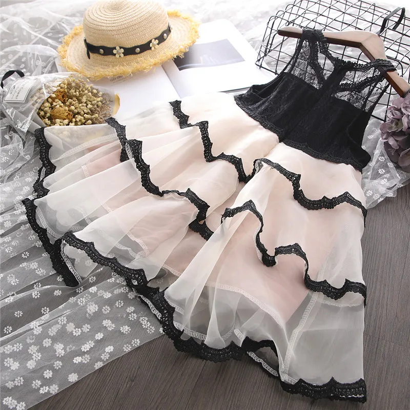 

BibiCola 2019 Summer New Dress Fashion black Lace mesh dresses children's birthday dress girls wedding dress