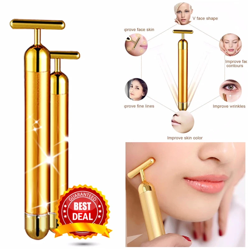 

24k Gold Slimming Face Roller Colour Pulse Firming Facial Beauty Bar Vibration Massager Stick Lift Skin Tightening Wrinkle Bar