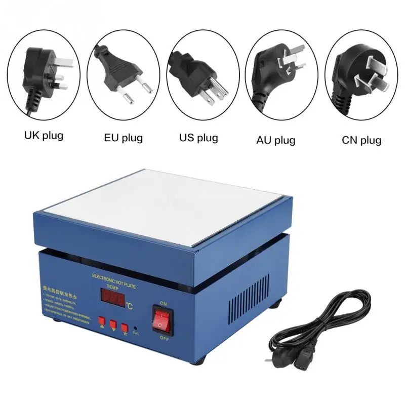 

5 Types Plug 200*200mm Heating Station Kit LED Microcomputer Electric Heating Plate Preheating Station 110/220V AC 800W