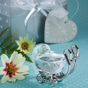 

50pcs Crystal Baby Carriage Cart Baby Shower Favors Birthday Party Favor Silver Gift Box packing