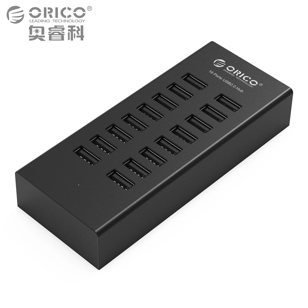 ORICO 16 Ports USB2.0 Hub with 12V2.5A Power Adapter 3.3Ft / 1M Data Cable for Apple Macbook Air Laptop PC Tablet - Black переходник apple usb ethernet adapter mc704zm a для macbook air через usb