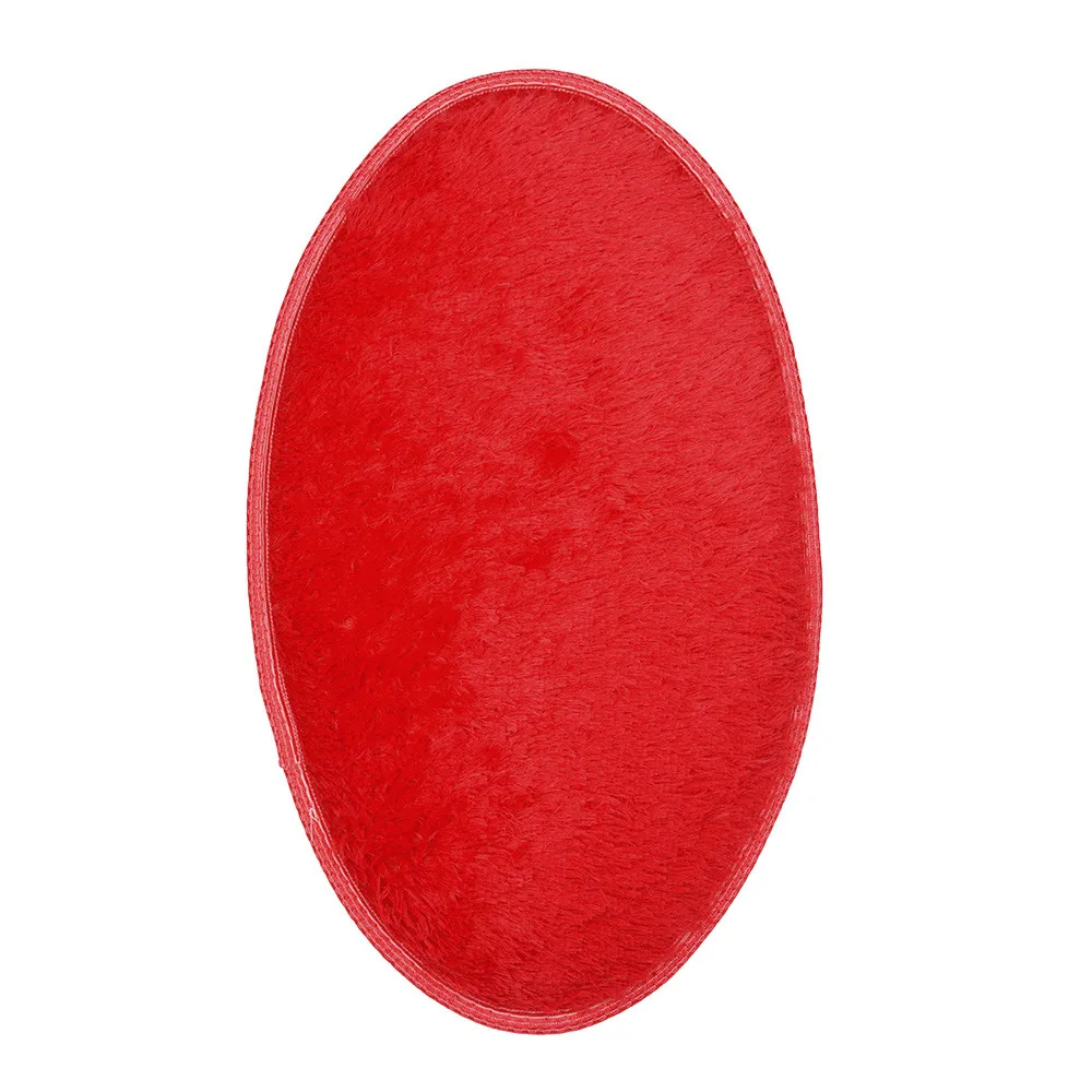 Овальный плюшевый коврик, однотонный Пушистый Ковер, ванная комната, пол, гостиная, теплый дверной коврик, мягкий коврик, 13 цветов# Z - Цвет: Red