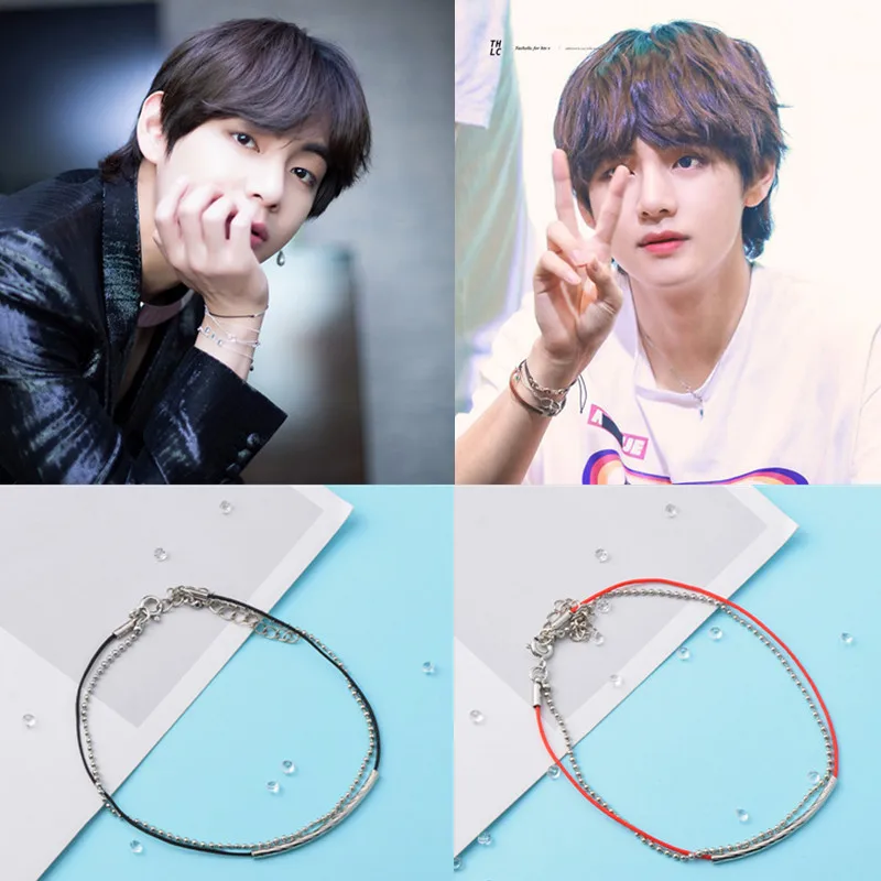Kpop Новые V же браслеты kpop suag jungkook Красный жгут из бисера цепи маленький подарок