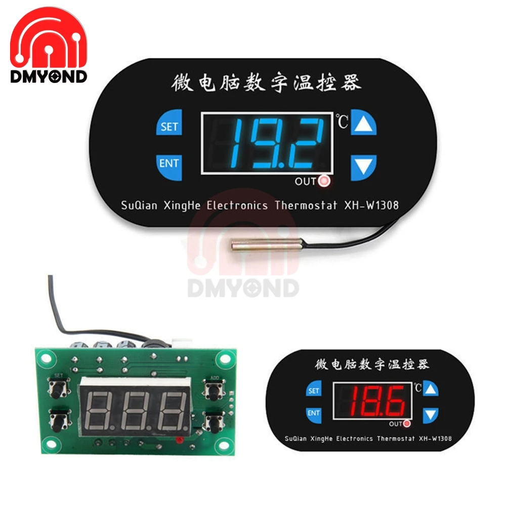 

XH-W1308 W1308 AC/DC 12V Digital Thermostat Temperature Temp Alarm Controller Control Sensor Meter Blue LED