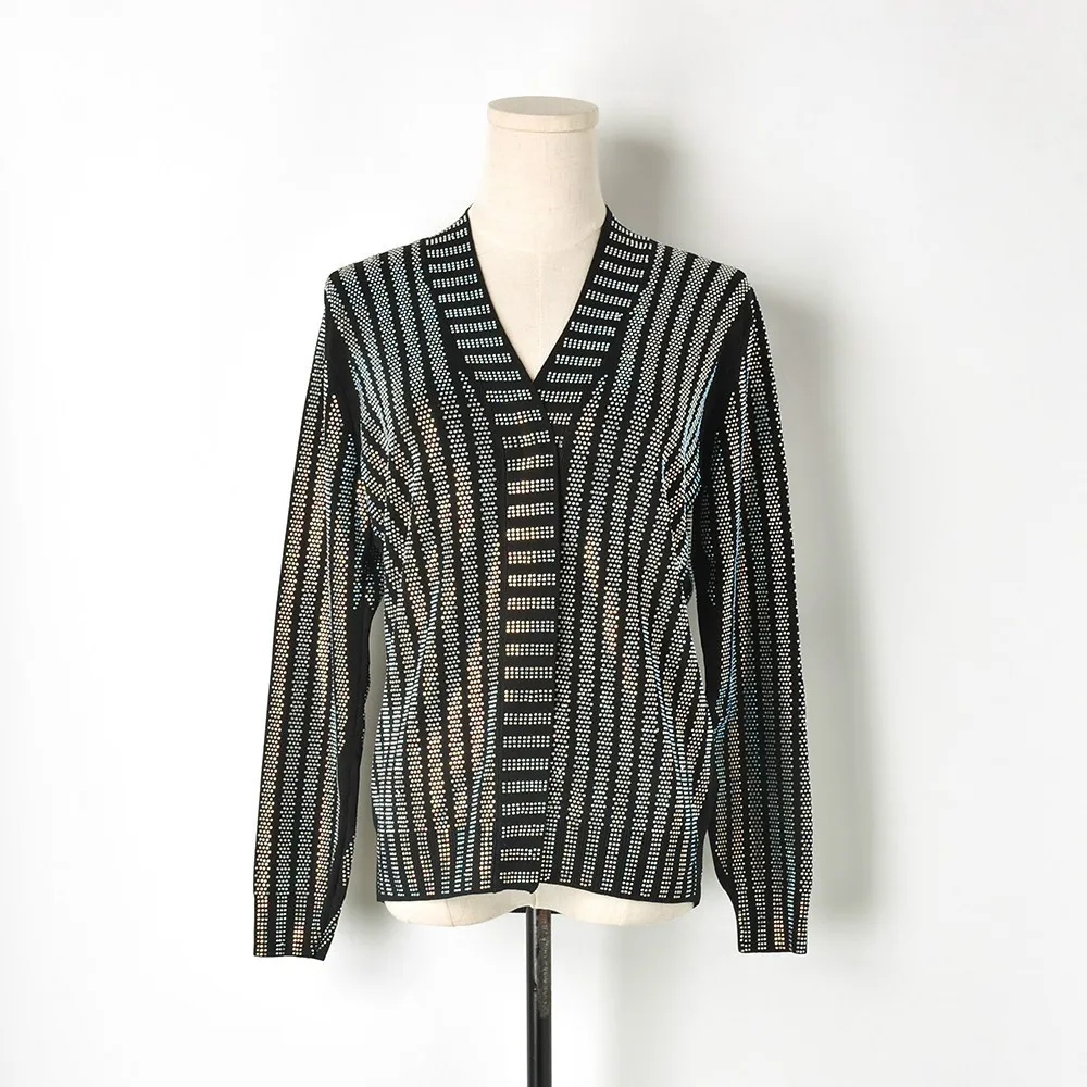 

High Street Women's Cardigans Striped Luxury Brand 2018 Autumn Female Diamonds Sweaters High End Knitted Coat Fashion Outwear