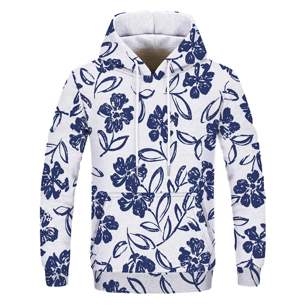 

Men's Long Sleeve Model 3D Blue and White Porcelain Print Tops Couple Hoodie Daily Tops Cotton Autumn Winter Polyester