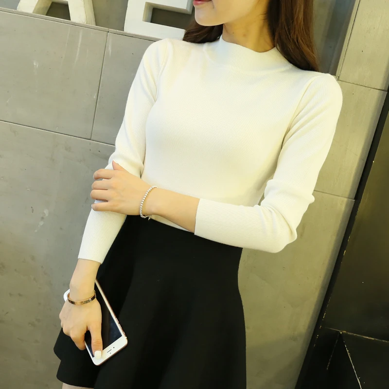 OHCLOTHING 2019 new winter Korean Short semi Turtleneck Shirt sleeved turtleneck sweater coat fit | Женская одежда