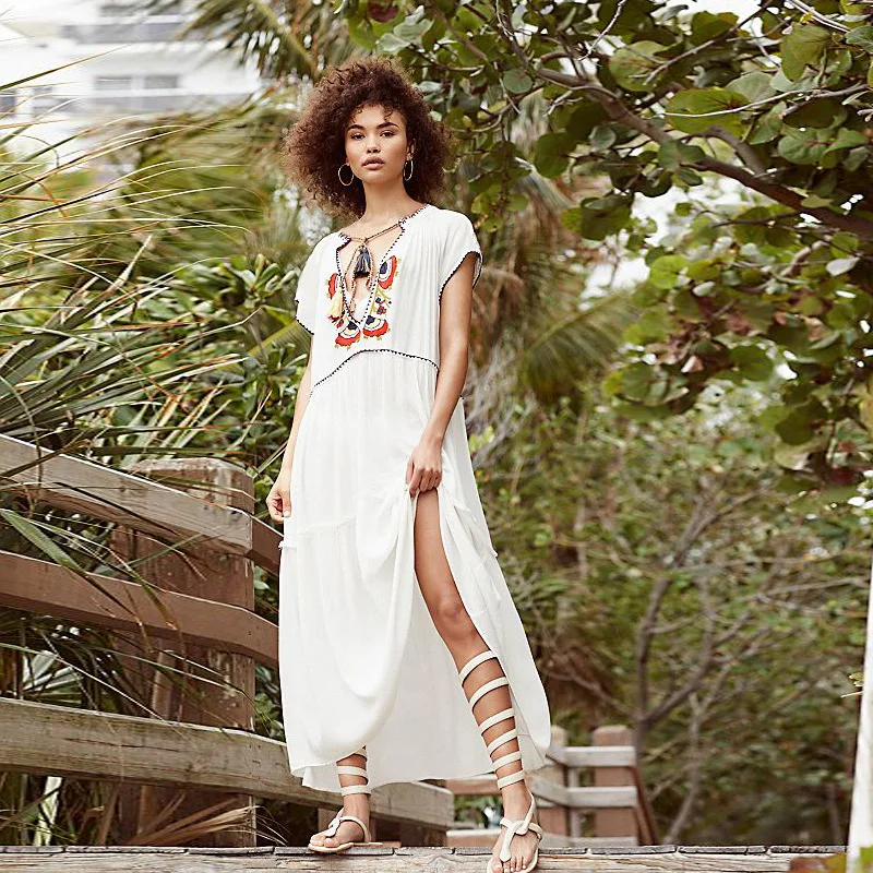 

Summer Pareo Beach Kaftan Sarong Bathing Suit Women Swimsuit Beach Cover Ups Swimwear Saida De Praia Long Maxi Beach Dress Tunic