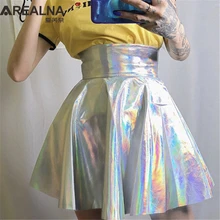 Серебристая голографическая Женская юбка, Осенние вечерние юбки с высокой талией для ночного клуба, короткая мини-юбка-пачка, голограмма, фольга, ткань, юбка для скейтера, Faldas