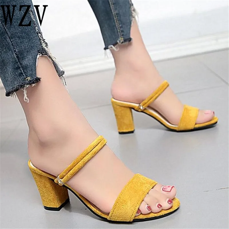 

2018 Women Summer Sandals Thick Heel Sandals fashion High heels Slippers women Sandalias Shoes woman