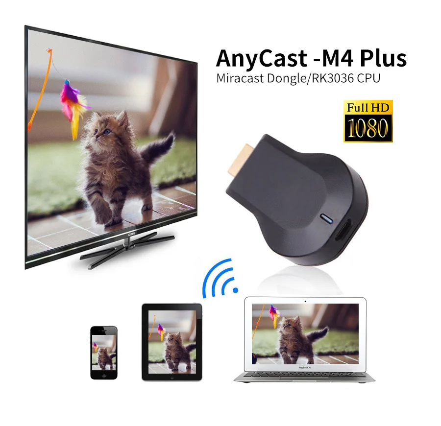 Anycast M4 plus HDMI медиа видео стример Wi-Fi дисплей донгл 1080P Мини ПК Android tv Stick Адаптер для смартфонов планшетных ПК