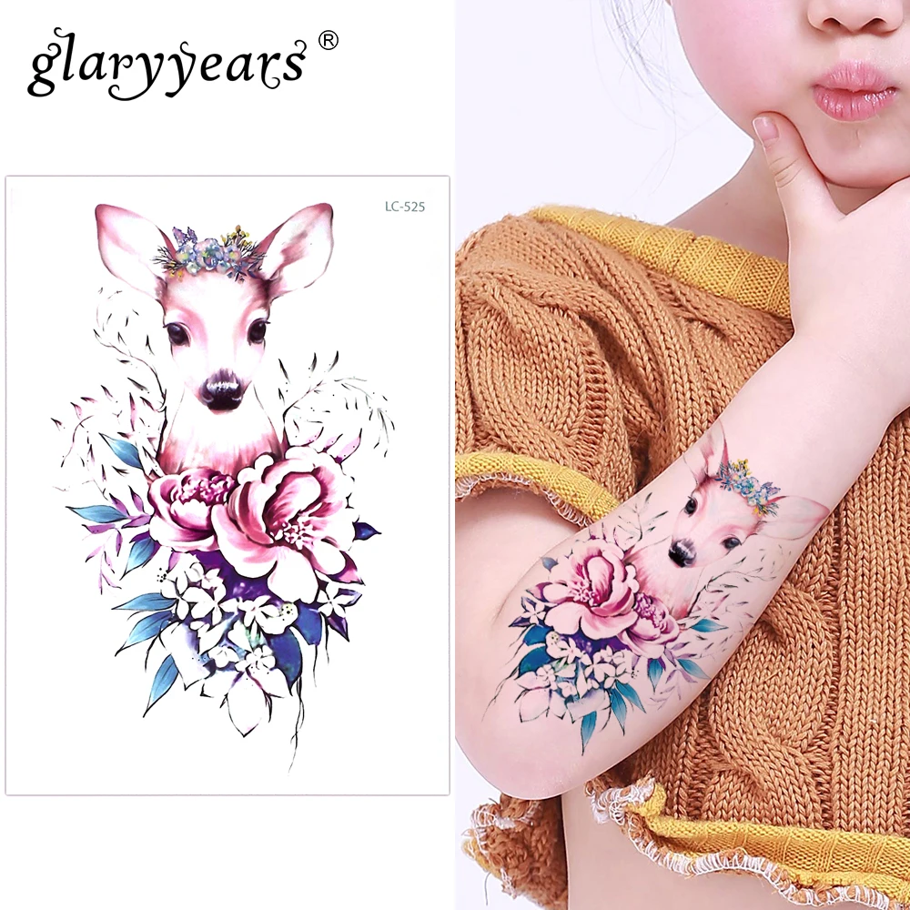 

Glaryyears A Bit Big Arm Temporary Tattoo Sticker Deer Fake Tatoo Sleeve Flash Tatto Waterproof Body Art Child Women LC-525
