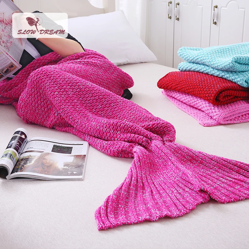 

Slowdream Decor Home Bed Sofa Mermaid Tail TV Sofa Blanket Knitted Handmade Crochet Birthday Gift Sleeping Bag Nap Throw Blanket
