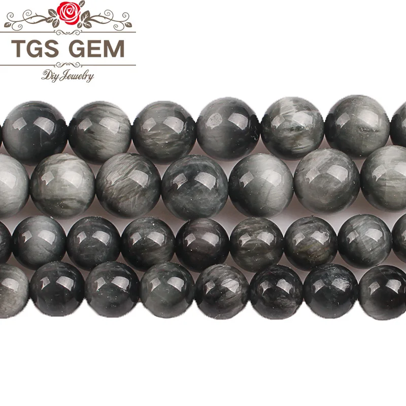 

Natural Precious Stone Gray Eagle eye Stone Round Loose Beads 6 8 10MM DIY Handwork Jewelry For Men Bracelet Making Wholesale