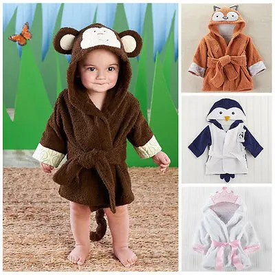 Boy Girl Animal Baby Bathrobe Baby Hooded Bath Towel Infant Bathing Honey Christmas Baby Robes children Robes 2016 Newest