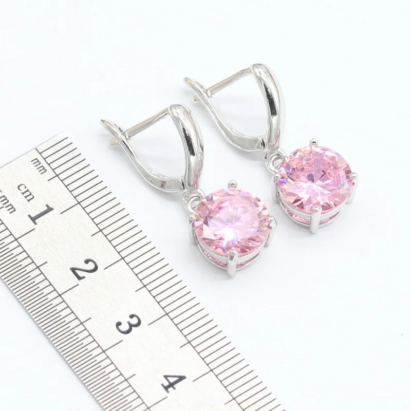 Розовый Кубический Цирконий 925 серебряные ювелирные наборы для женщин браслет серьги ожерелье кулон кольца Рождественский подарок коробка